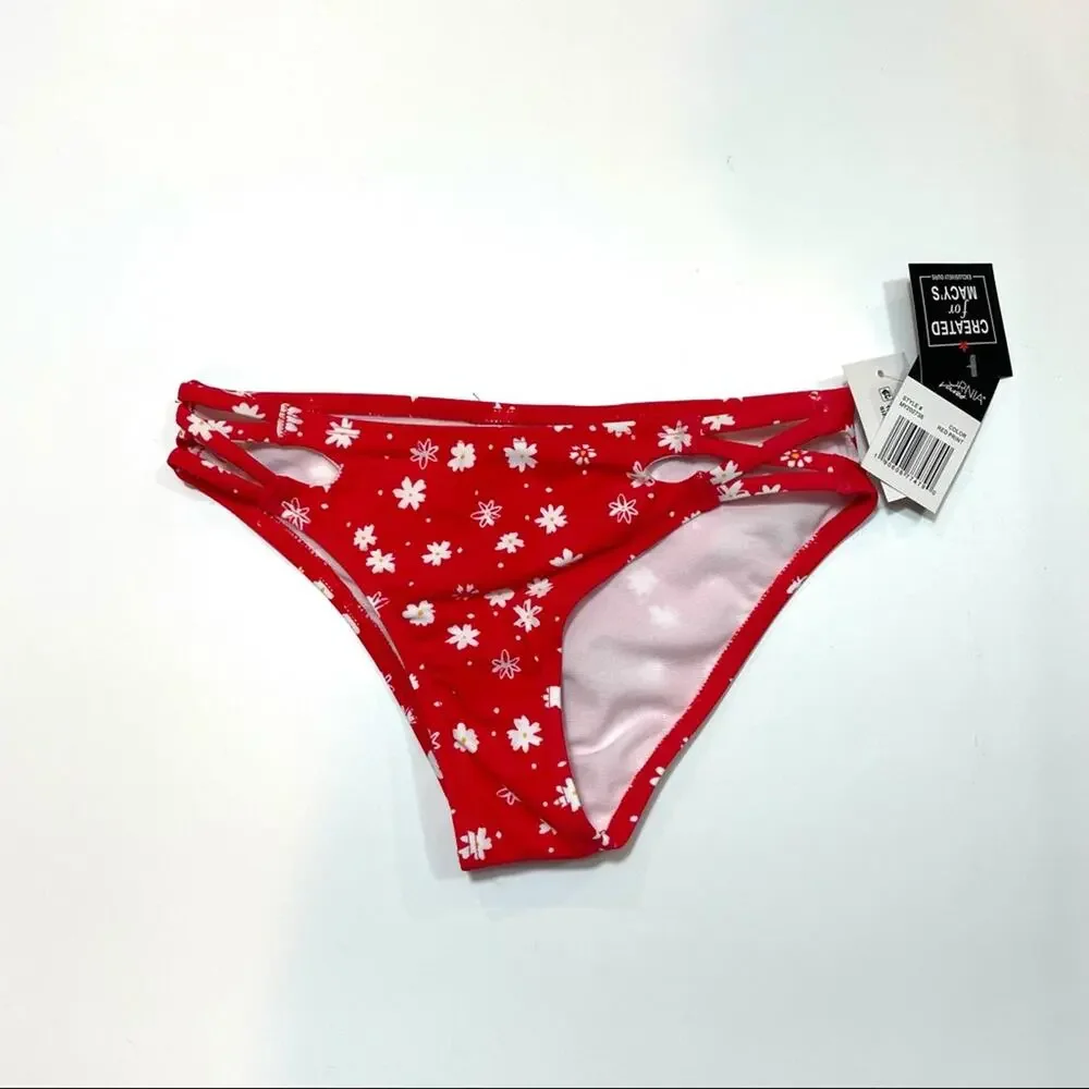 California Waves red floral bikini swim bottom